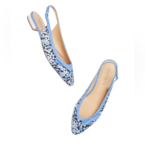 NEW Talbots Edison Slingback Bow Flats Textured Floral Blue Black Size 7.5 - Picture 10 of 10